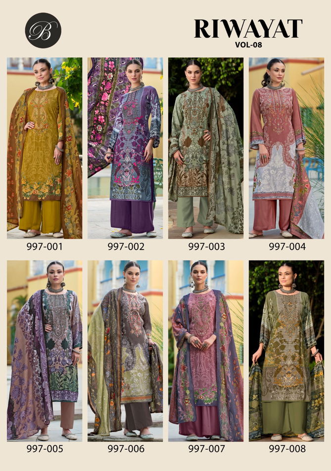 Riwayat Vol 8 By Belliza Viscose Rayon Printed Dress Material Wholesale Online